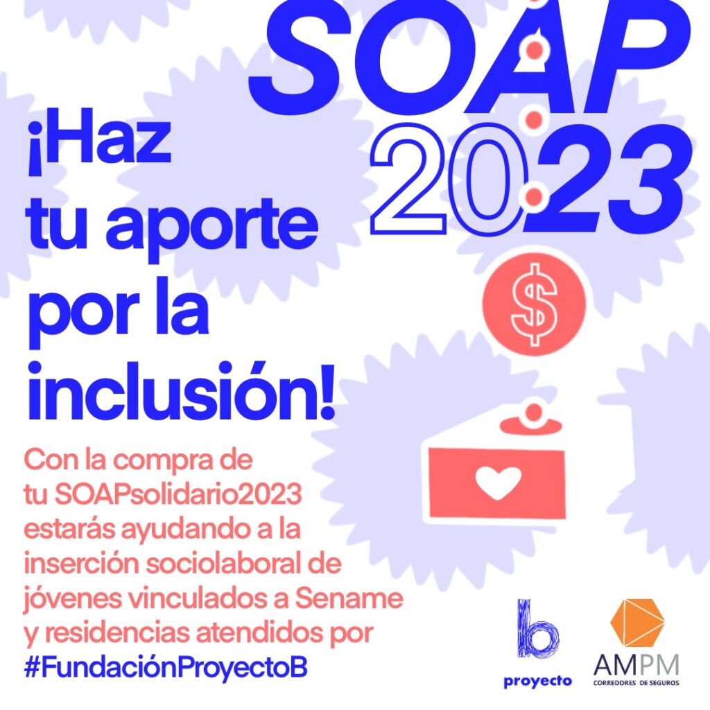 SOAP 2023. ¡Haz tu aporte por la inclusión. Con la compra de tu SOAP Solidario 2023 estarás ayudando a la inserción sociolaboral de jóvenes vinculados a Sename y residencias atendidos por #FundaciónProyectoB